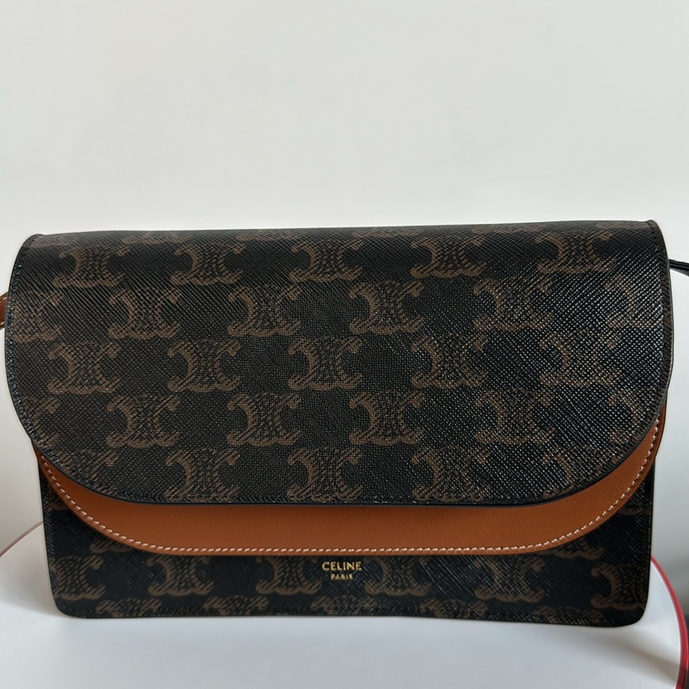 Celine Wallet On Strap In Triomphe Canvas And Smo… - image 8